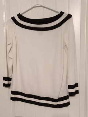 mac & jac White Off-the-Shoulder Sweater with Black Striped Trim
